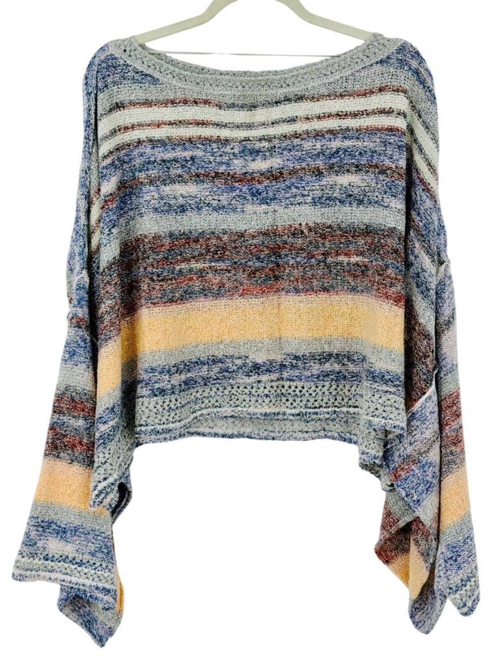 NWT Free People Multicolored Knit Poncho Sweater S| Beachy Boho Grunge Fairycore
